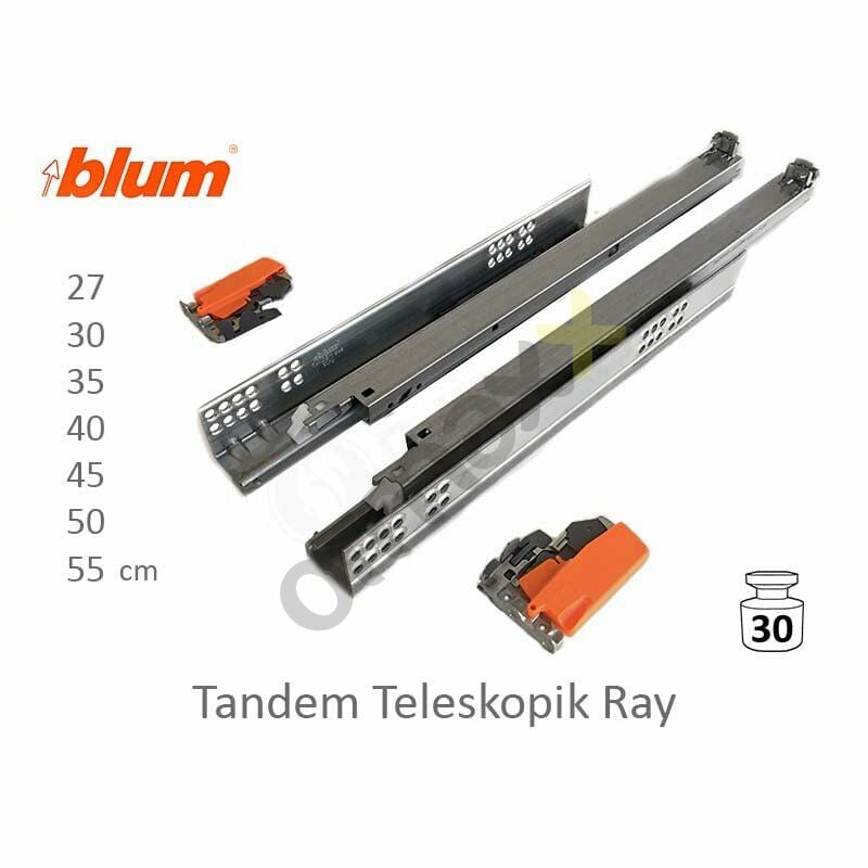 Blum Tandem Blumotion Frenli Tek Açılım Ray 50 Cm 18 Mm 550F5000B + Sağ-Sol Mandal
