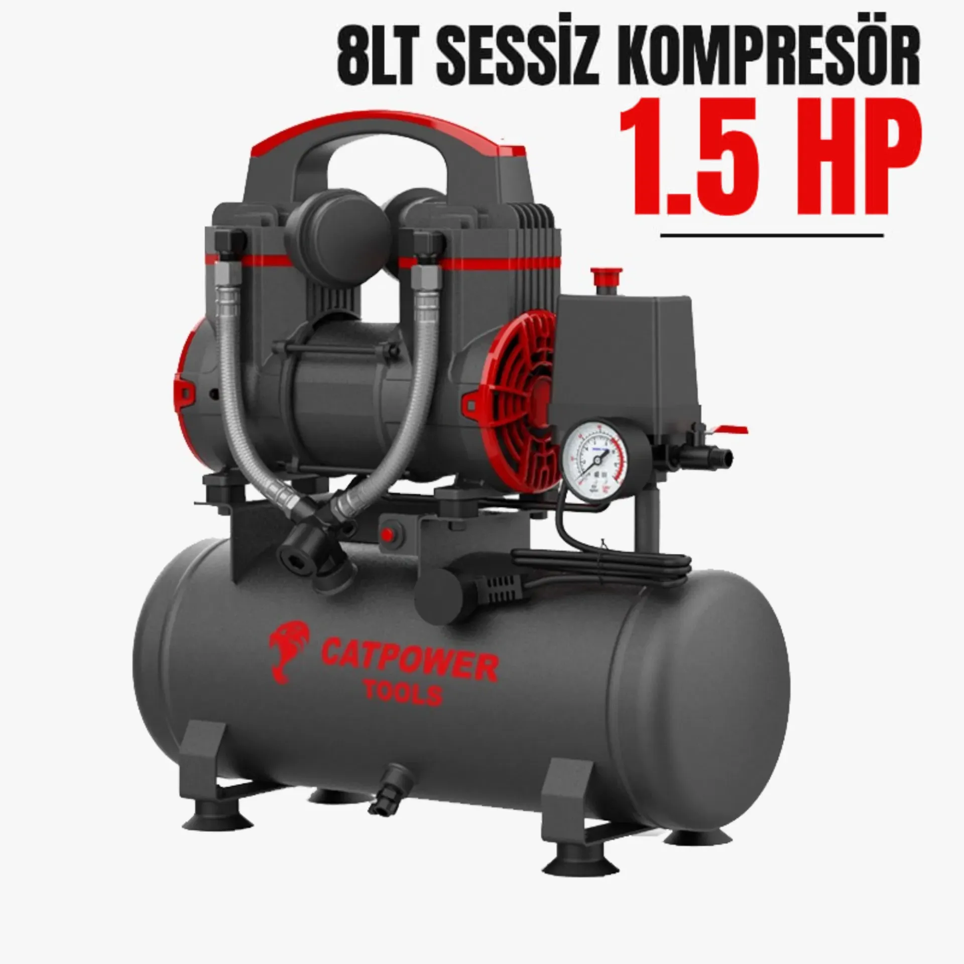 Catpower Sessiz Yağsız Kompresör 1,5 HP 8 Lt CAT1110