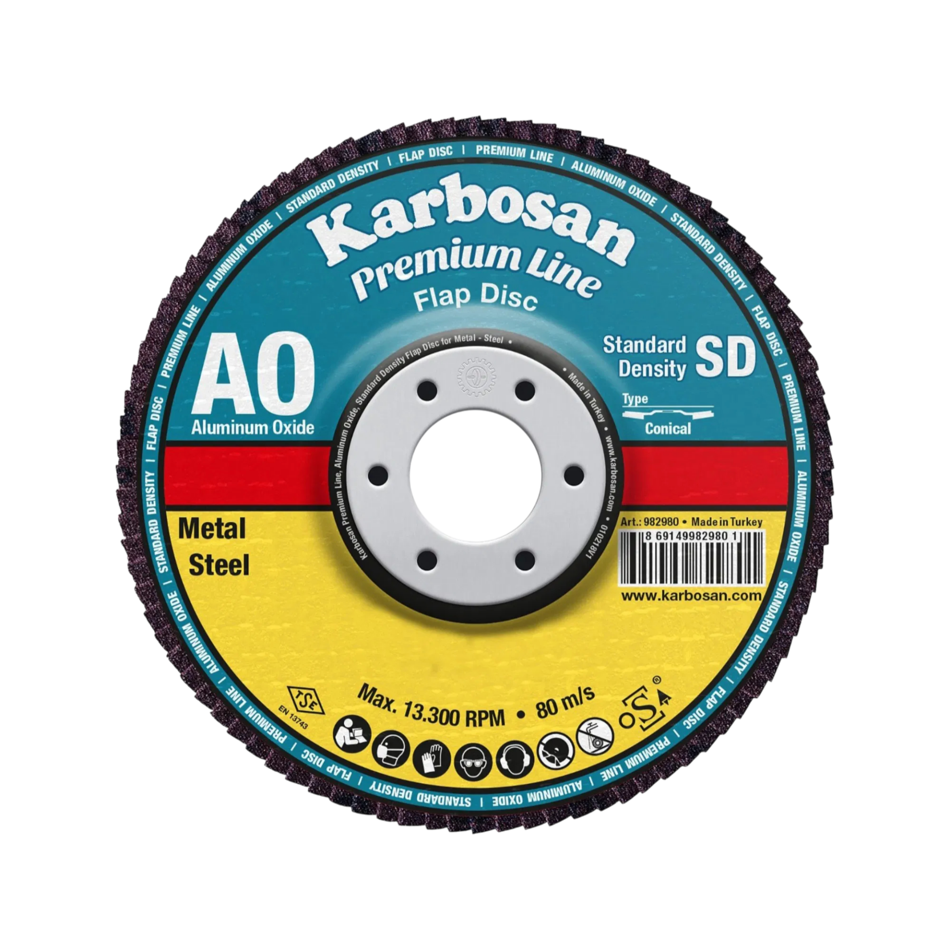 Karbosan Flap Disk Zımpara Ø:115x22 mm AO Kırmızı 80 Kum (982980) 10'lu Paket