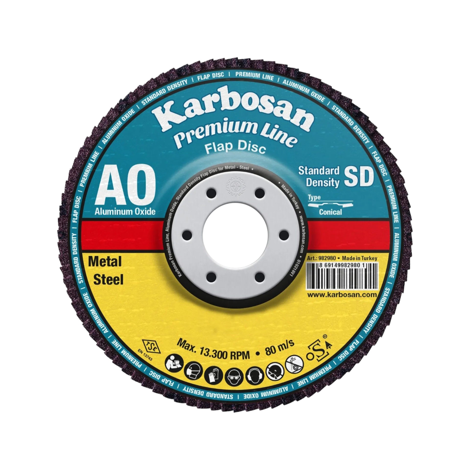 Karbosan Flap Disk Zımpara Ø:115x22 mm AO Kırmızı 80 Kum (982980) 10'lu Paket