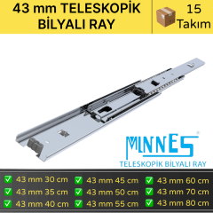 Minnes Teleskopik Çekmece Rayı 43*350 mm 15'li Koli