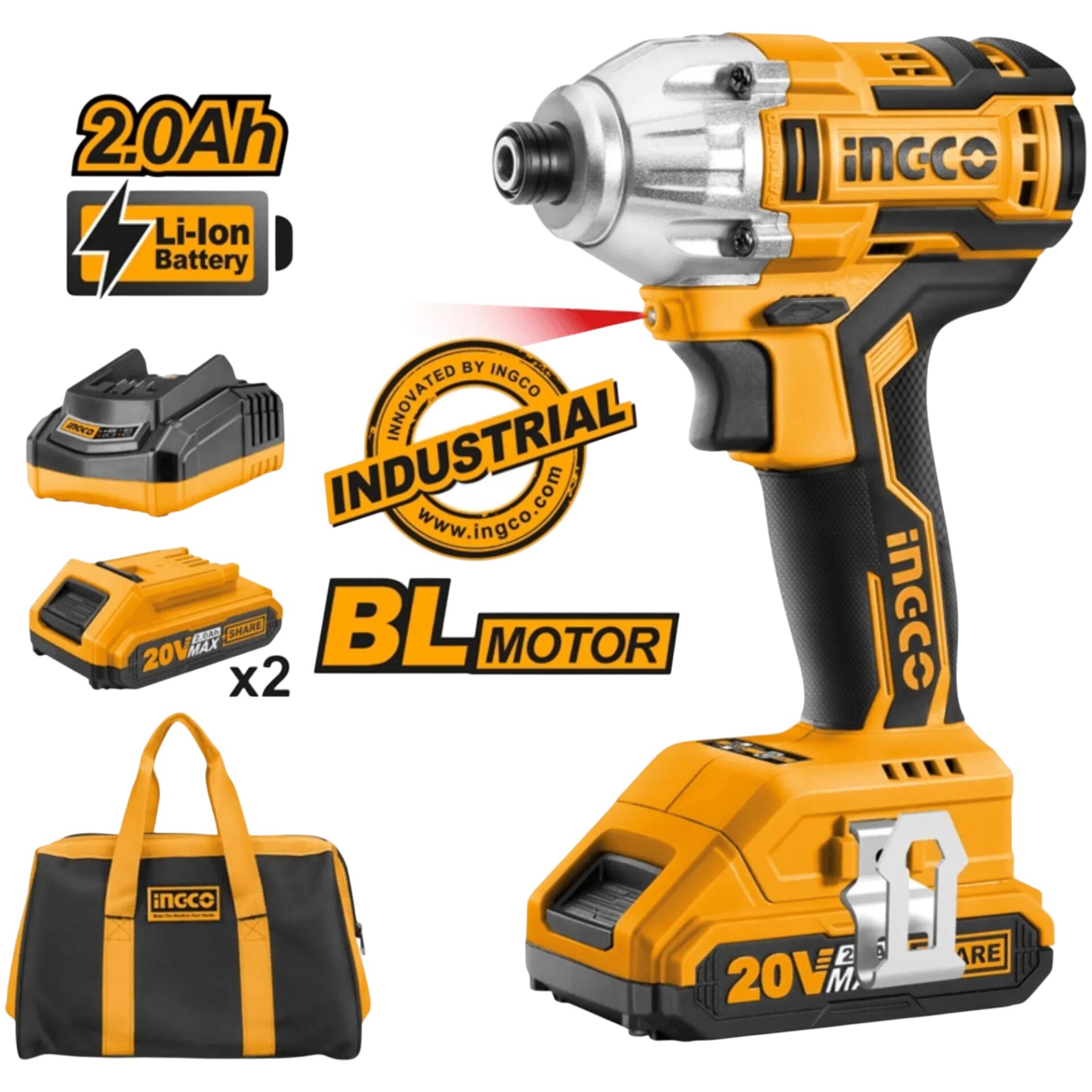 İngco CIRLI2002 Akülü Vidalama Kömürsüz Çift Akülü 20V