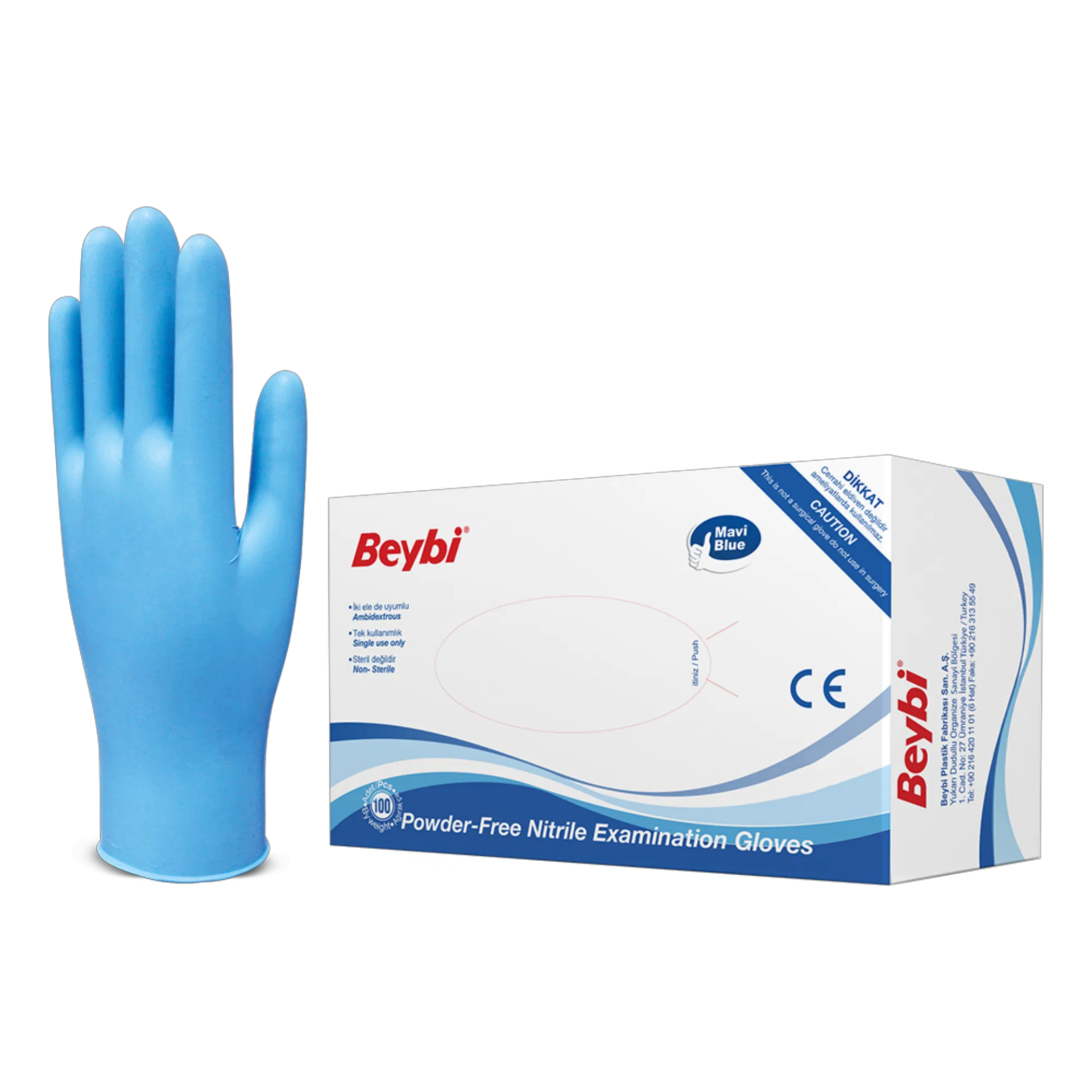 Beybi Mavi Pudrasız Nitril Muayene Eldiveni Small