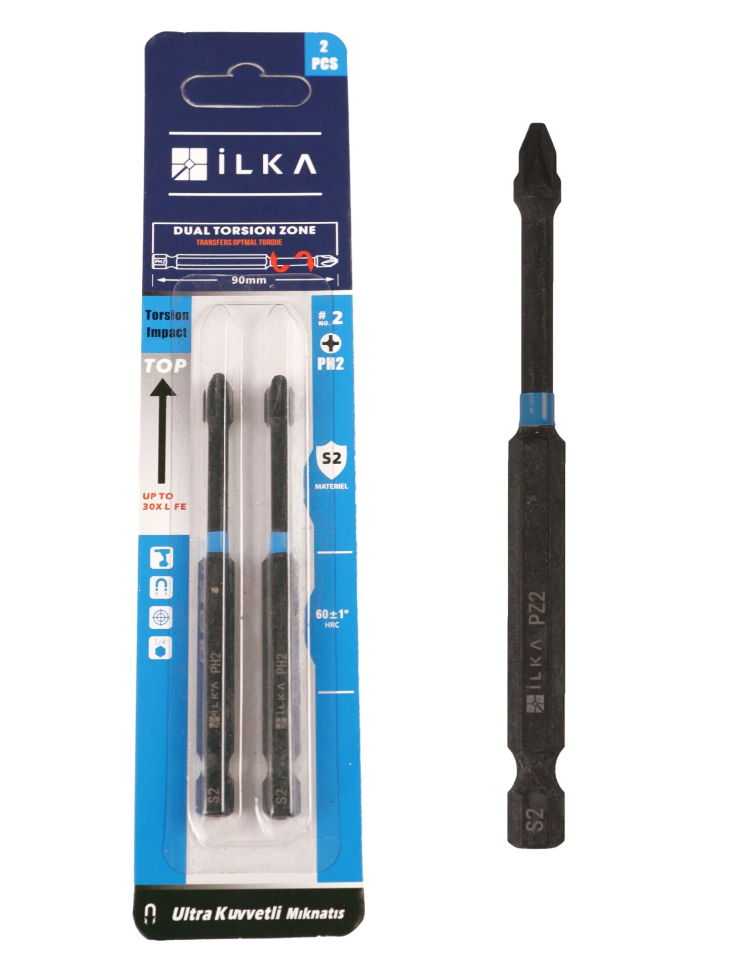 İlka İmpact Bits Vidalama Ucu PZ 2*90 mm 2'li Paket