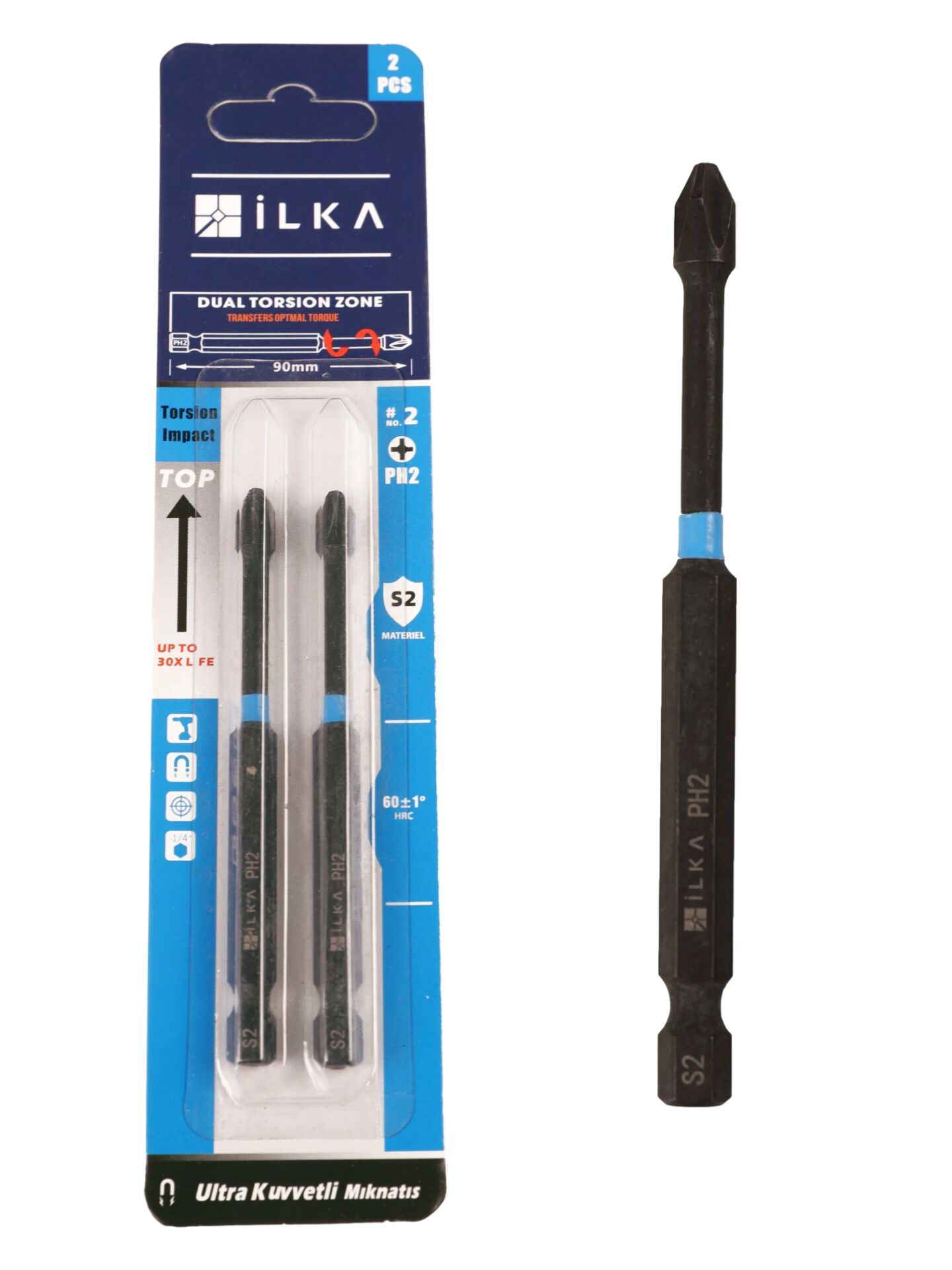 İlka İmpact Bits Vidalama Ucu PH 2*90 mm 2'li Paket