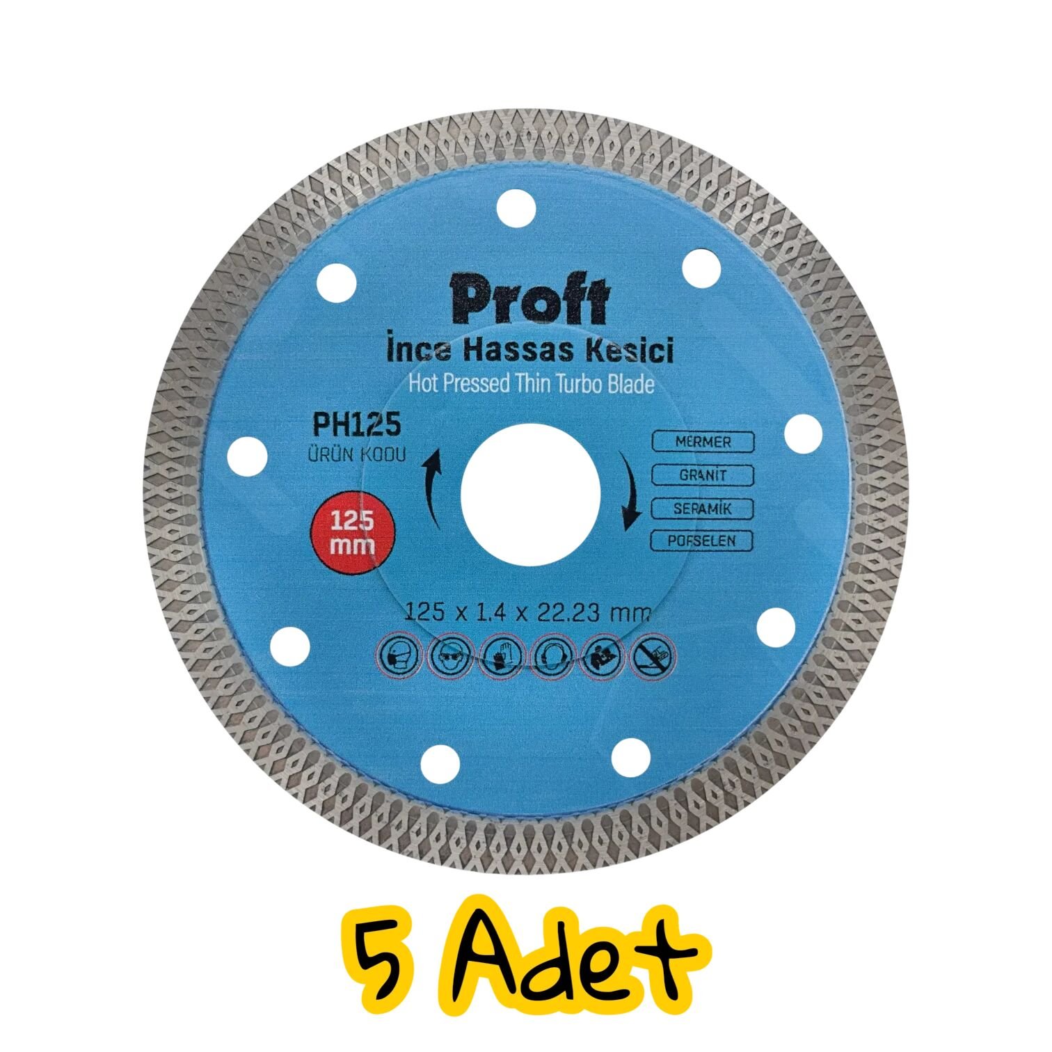 Proft İnce Hassas Mermer-Granit-Seramik-Porselen Kesici 125*1.4*22 mm Mavi 5'li Paket