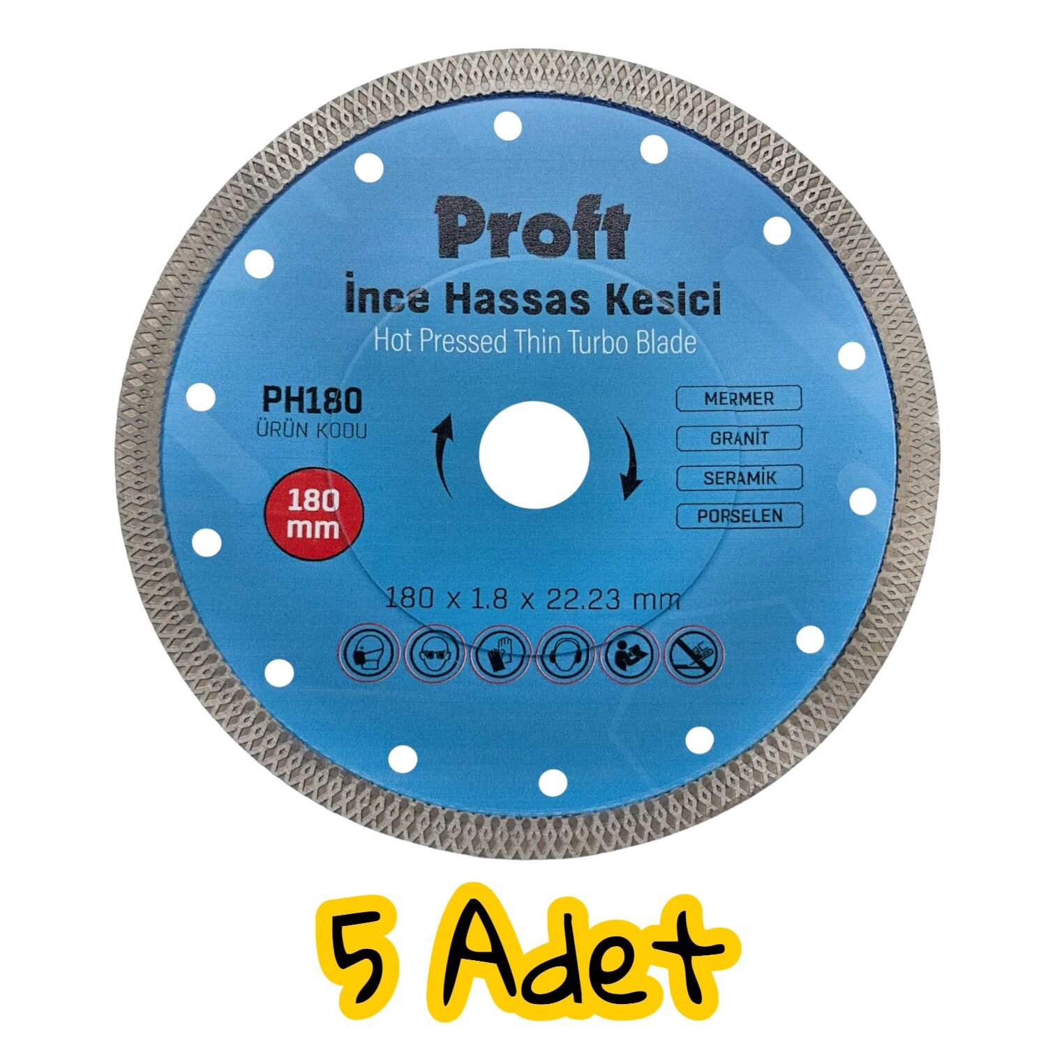 Proft İnce Hassas Mermer-Granit-Seramik-Porselen Kesici 180*1.8*22 mm Mavi 5'li Paket