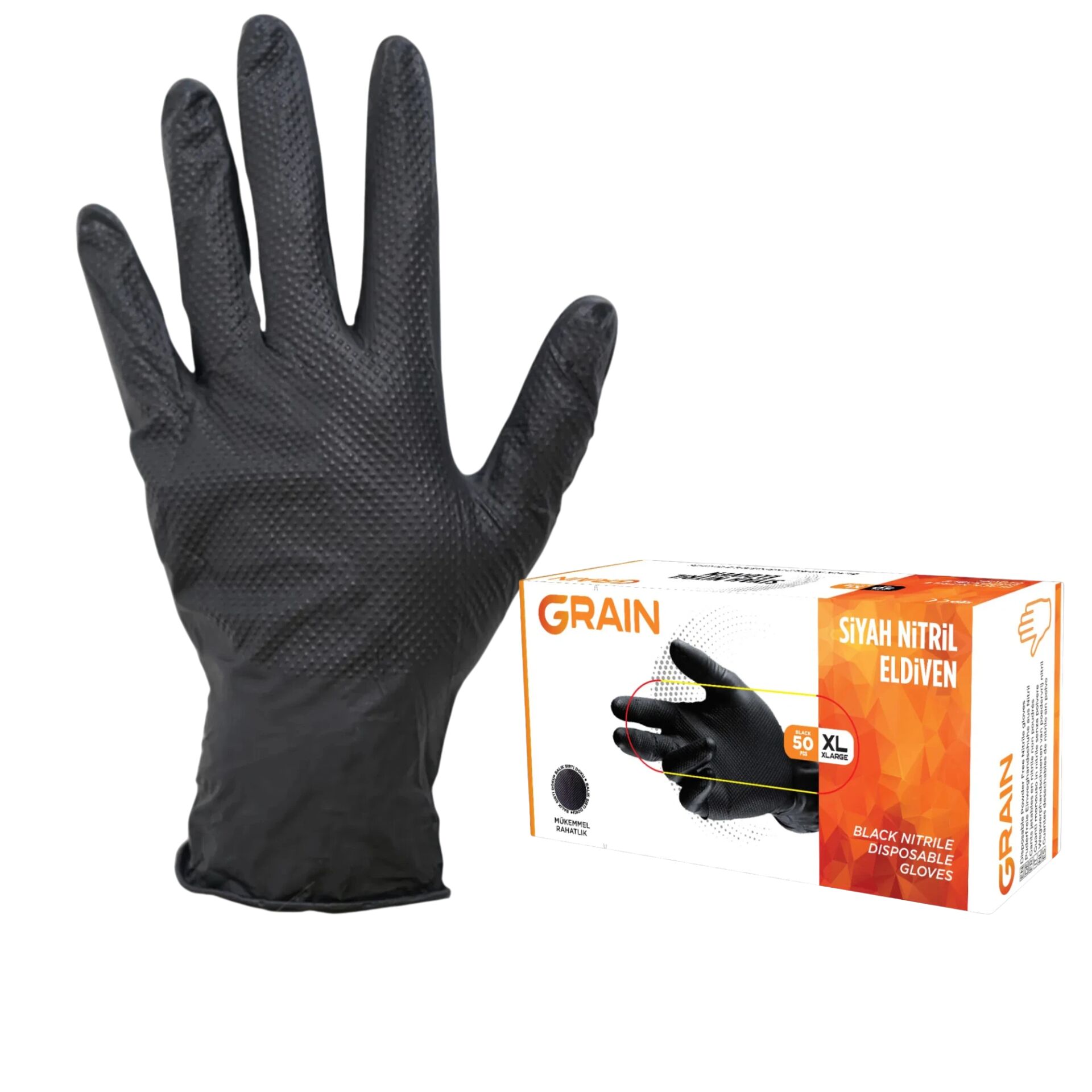 Grain Force Siyah Nitril Muayene Eldiveni Medium