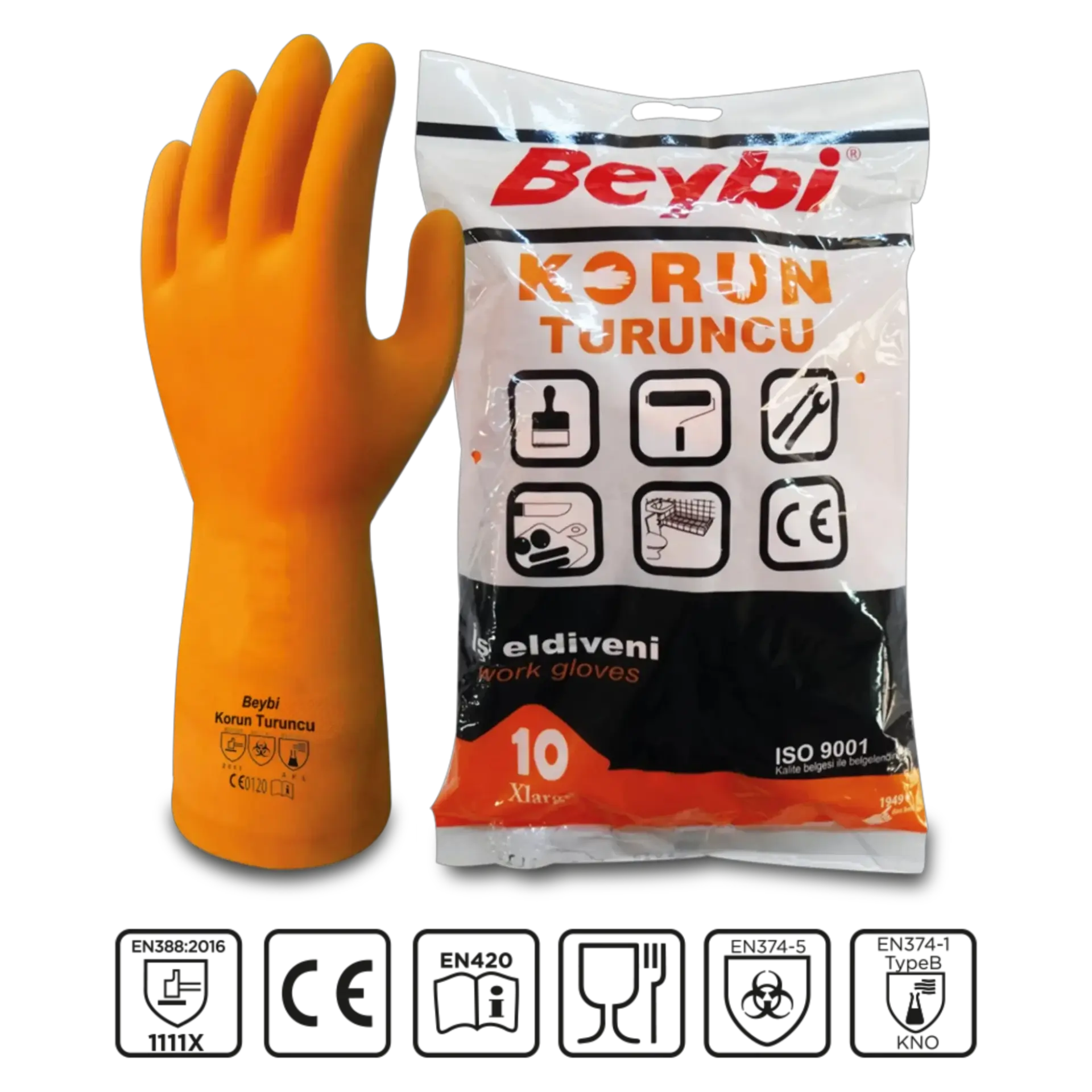 Beybi Korun Turuncu Eldiven No:10 12'li Paket