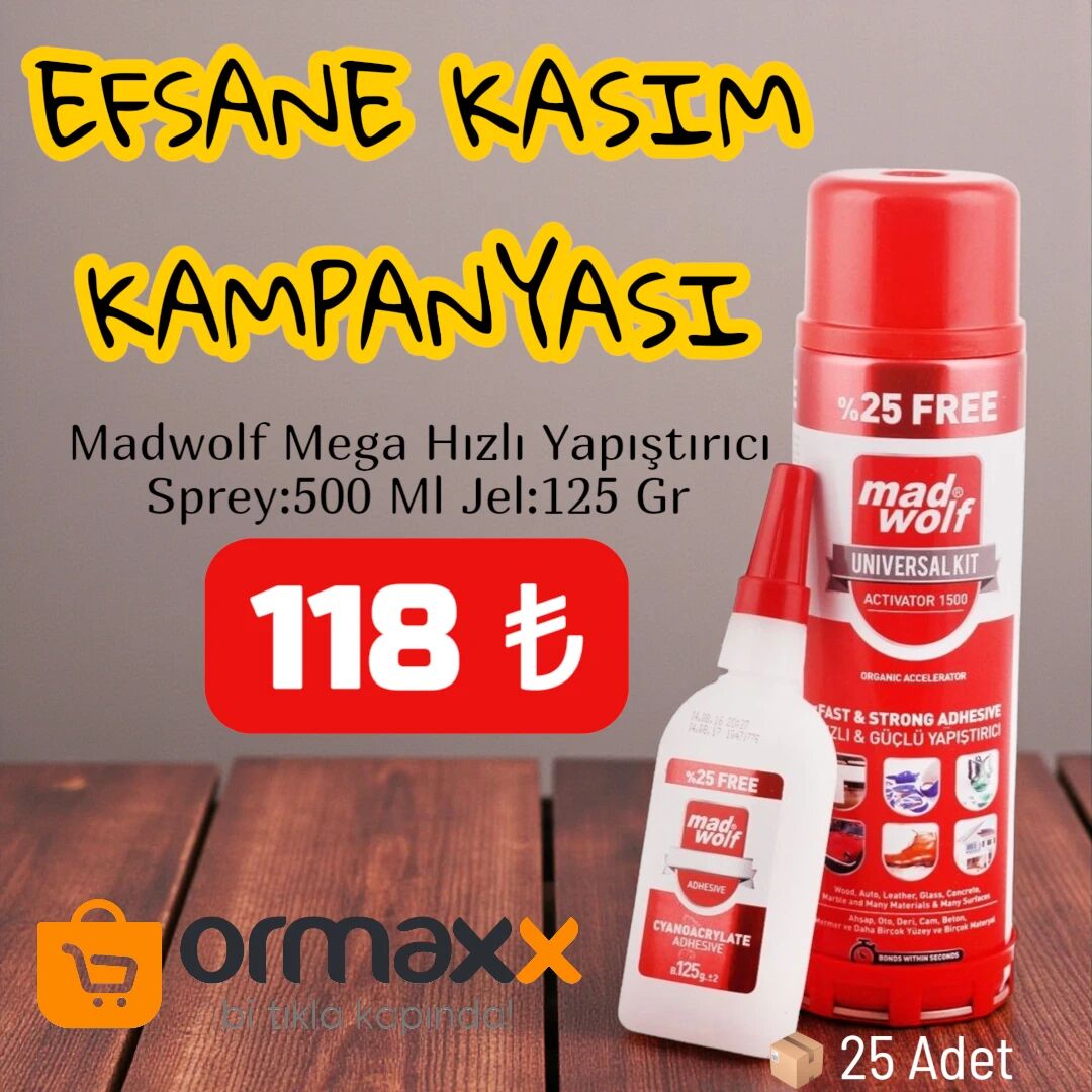 Madwolf Mega Hızlı Yapıştırıcı Sprey:500 Ml Jel:125 Gr 25'li Koli