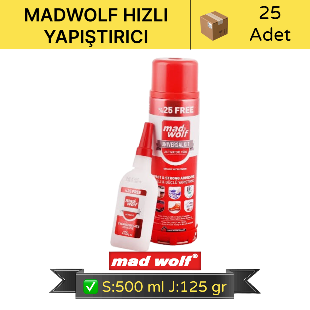 Madwolf Mega Hızlı Yapıştırıcı Sprey:500 Ml Jel:125 Gr 25'li Koli