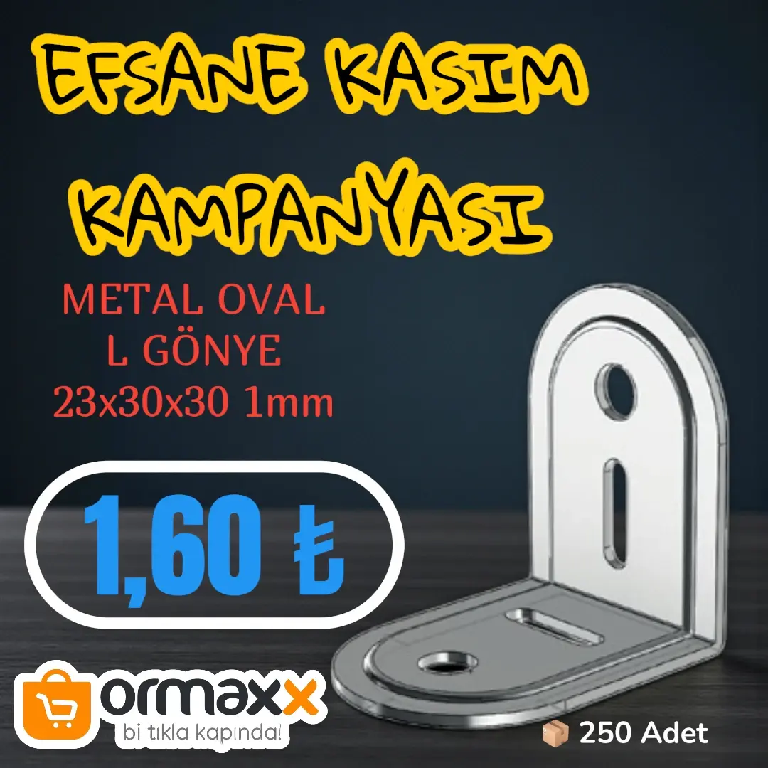 Metal Oval L Gönye 23*30*30 mm K:1 mm 250'li Paket