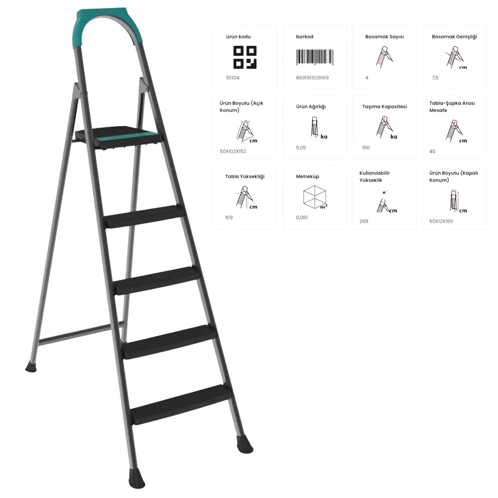 Doğrular Perilla Riser Ev Tipi Siyah Merdiven 4+1