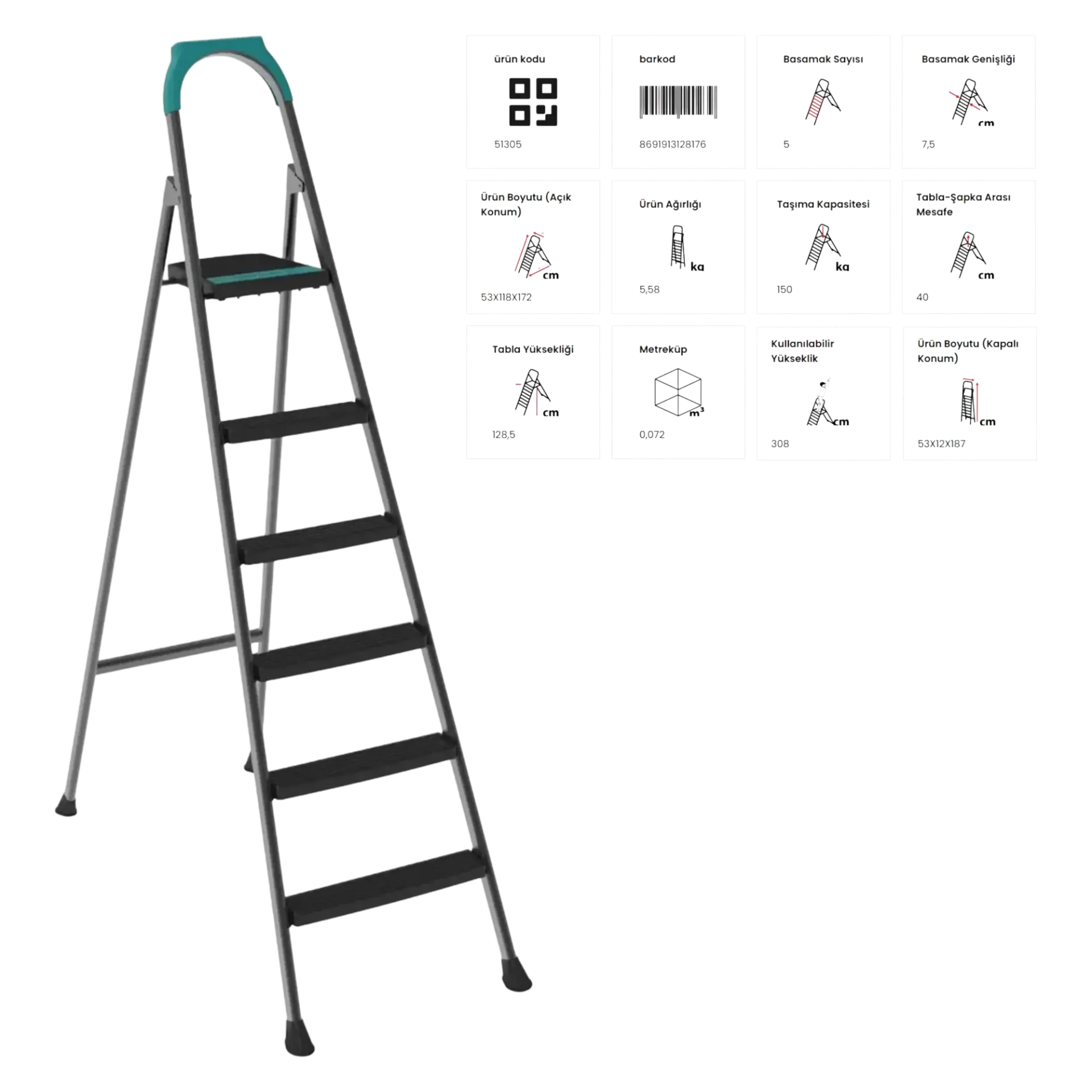 Doğrular Perilla Riser Ev Tipi Siyah Merdiven 5+1