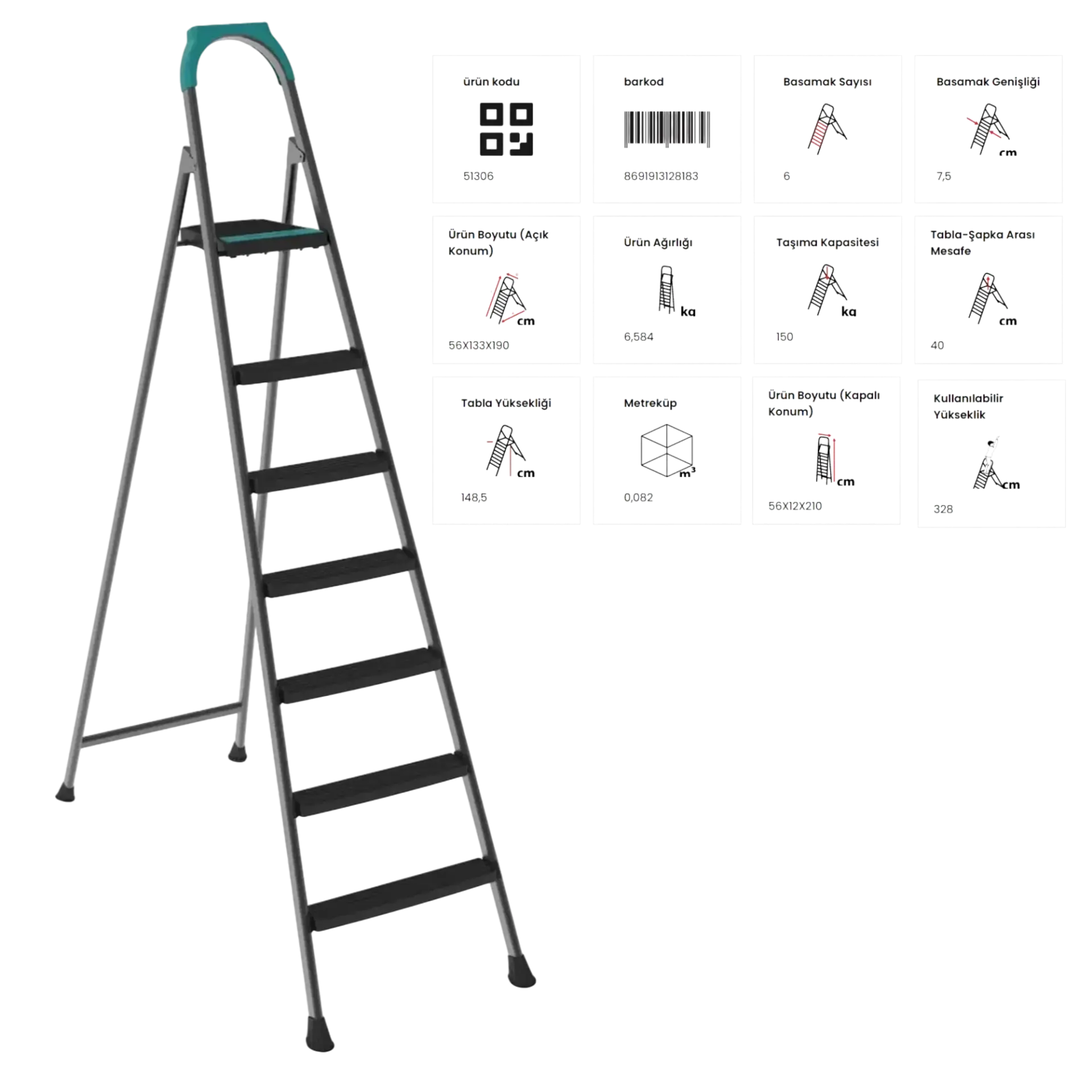Doğrular Perilla Riser Ev Tipi Siyah Merdiven 6+1