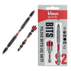 Klaus - Özel Bits Vidalama Uç Seti PH 2*65 + PH 2*100 mm - Akıllı Vida İçin