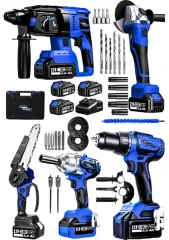 Lieber German 5li Set Kömürsüz Motor 3x Akü - Taşlama, Somun Sıkma, Kırıcı Delici, Matkap & Dal Budama Testere