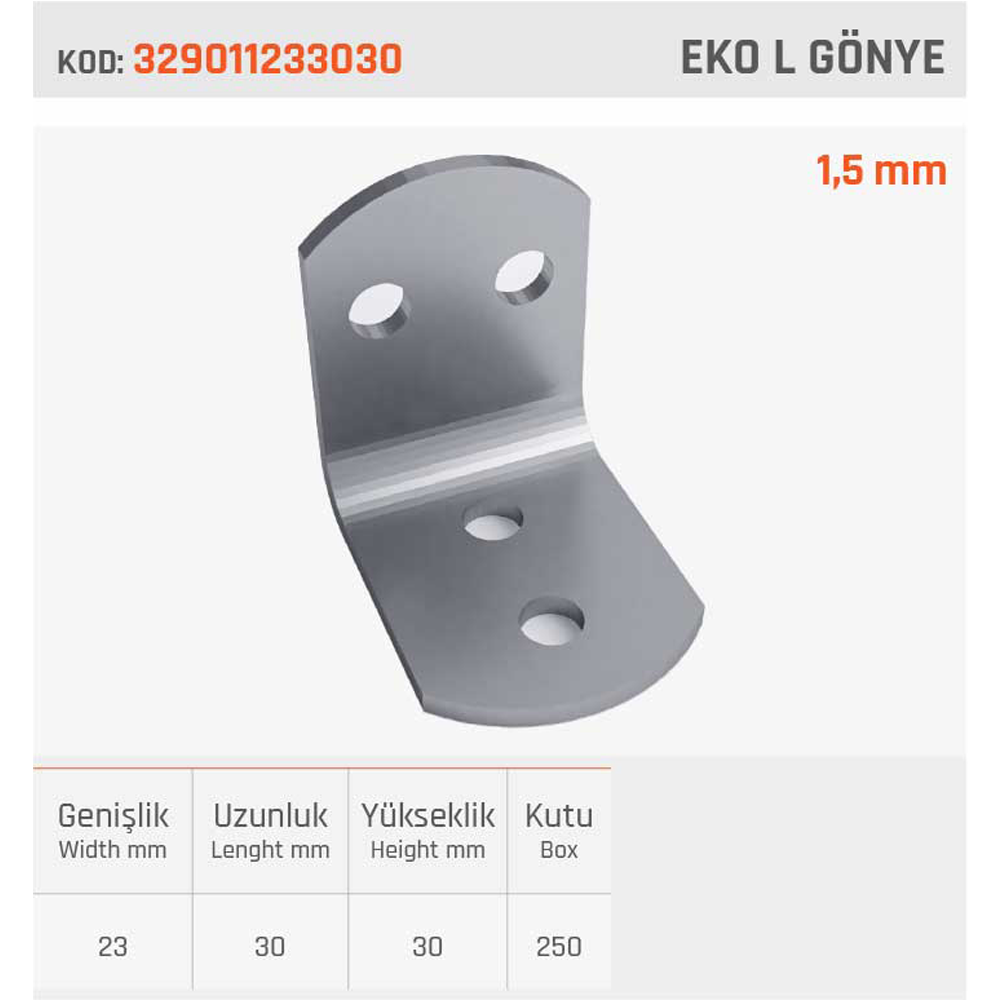 Metal L Gönye 23*30*30 1,5 mm 250'li Paket