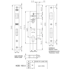 Kale 153 20 mm Silindirli Dar Tip Kilit Barel:Standart 62 mm 3 Anahtar Ayna:23 mm Nikel Düz