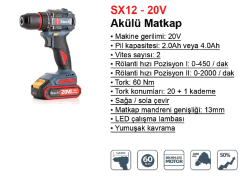 Stechend SX12 20V 2.0 Ah Çift Akülü Matkap