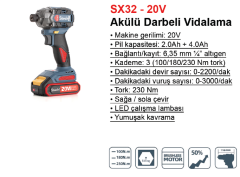 Stechend SX32 20V 2.0 Ah Çift Akülü Darbeli Vidalama