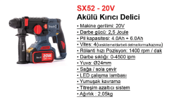Stechend SX52 - 20V 4,0 Ah Akülü Kırıcı Delici